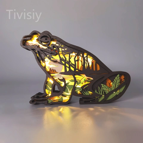 2023 New Arrival LED Frog Wooden Night Light, Gift for Mother's Day, Room Wall Decor